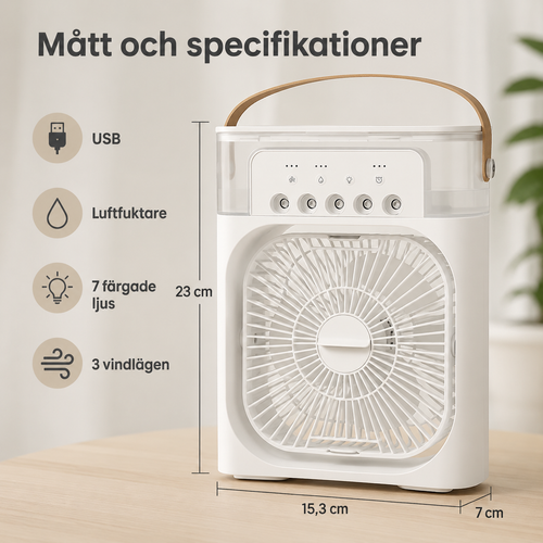 3-i-1 USB-fläkt med luftfuktare & LED-belysning portabel